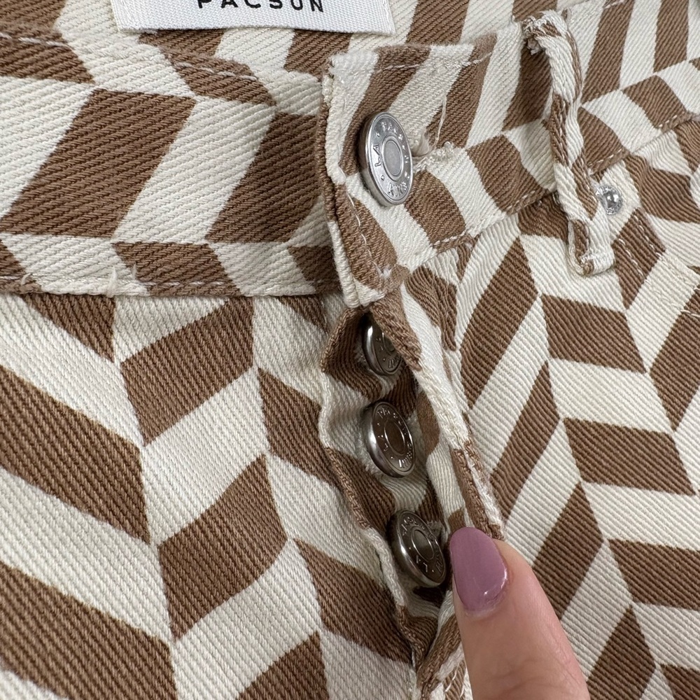 Pacsun Retro Brown Chevron Low Rise Y2K Straight Leg Pants | size 24 NWOT - Picture 7 of 12